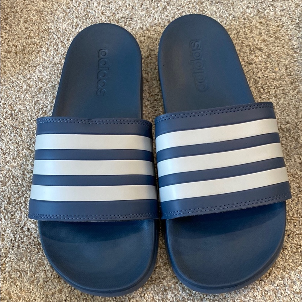 Adidas Adilette Comfort Navy and White Striped Slides